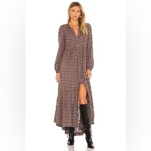 Free People Edie Dress Plaid Brown Midi Sz M